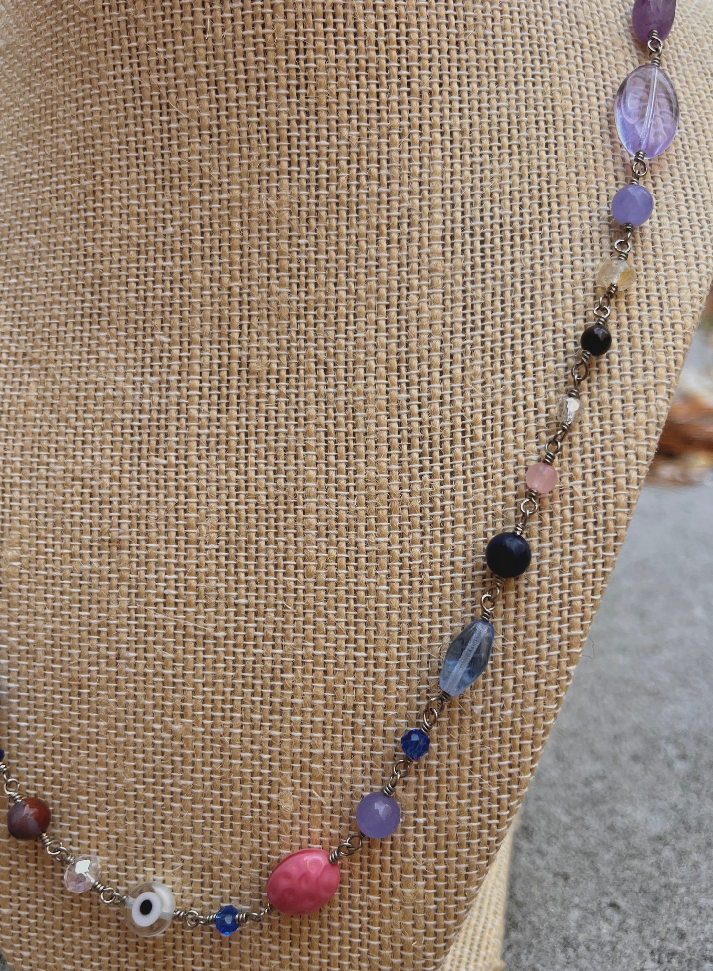 Celestial Evil Eye Beaded Necklace | Stainless Steel Wire | One of a Kind