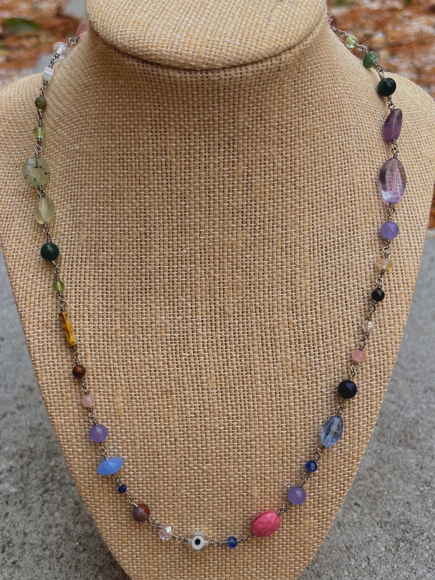 Celestial Evil Eye Beaded Necklace | Stainless Steel Wire | One of a Kind