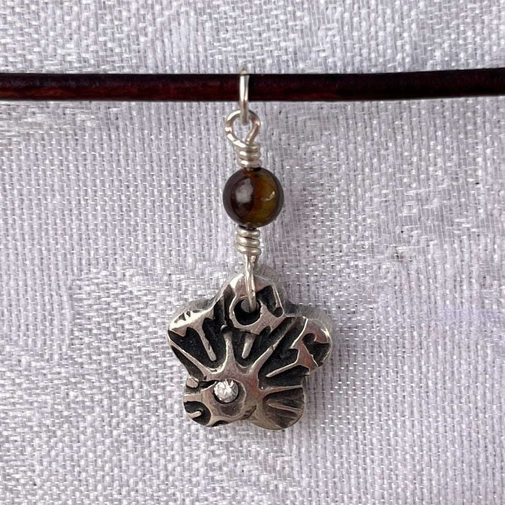 Handmade Fine Silver PMC Pendant with Tiger's Eye